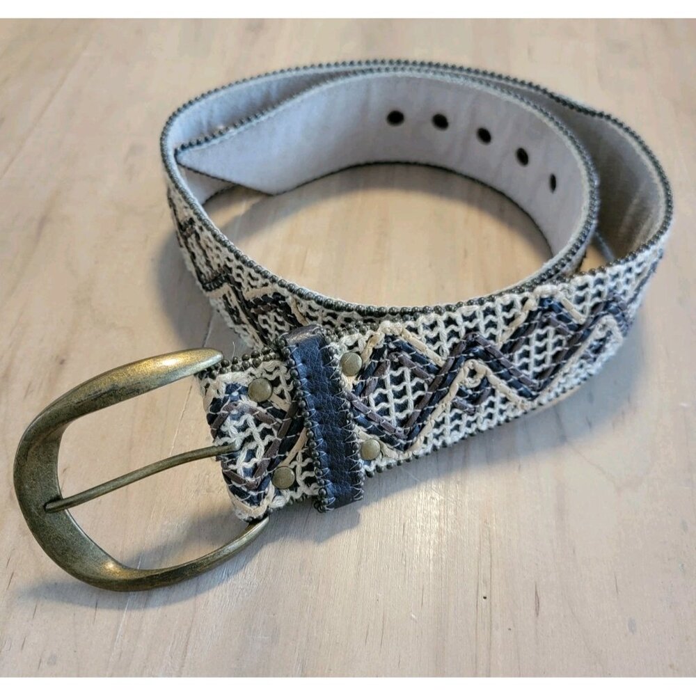 Bohemian Wide Woven Belt 2.5" Sz L Hippie‎ Jute Manmade And Suede BOHO